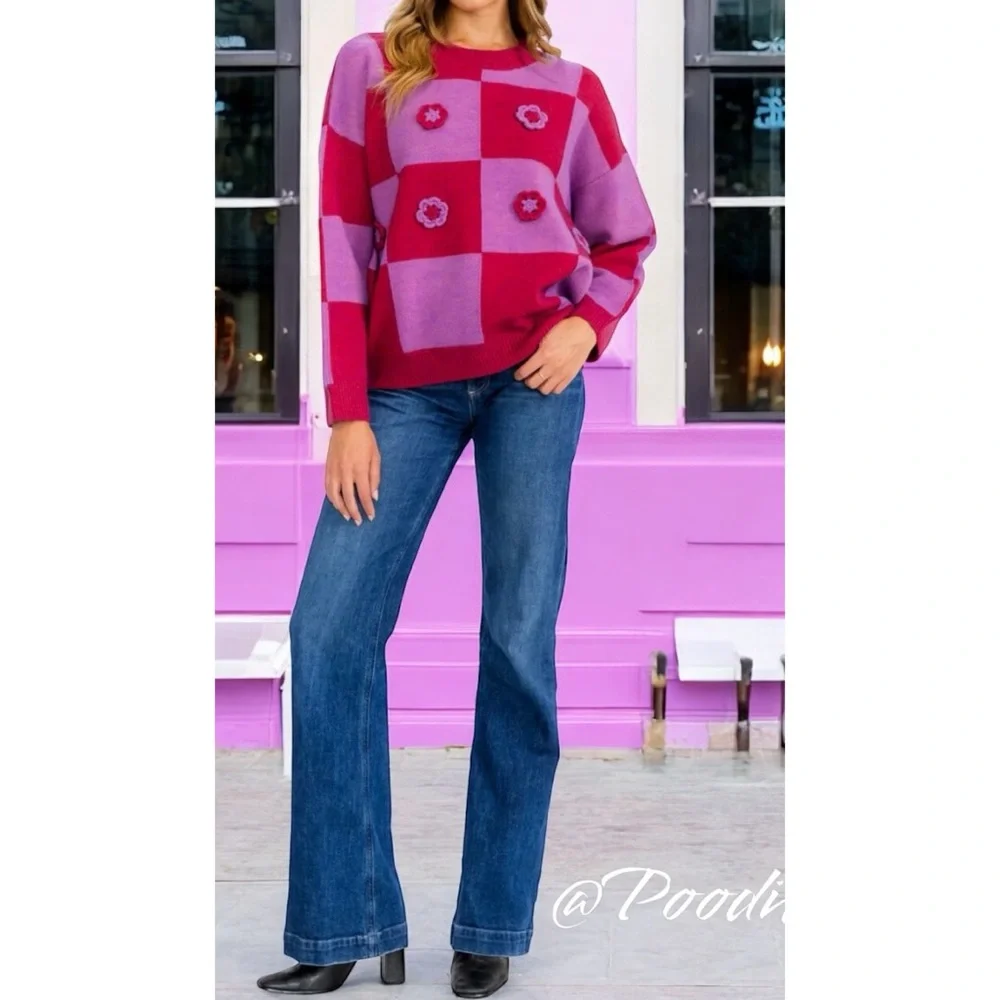 ENTRO Checker detailed crewneck sweater S M L - Picture 4 of 10